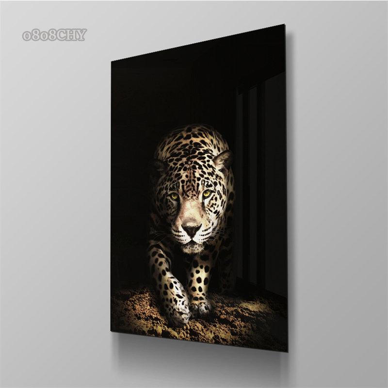 Naturaleza animales salvajes leopardo León Tigre en lienzo oscuro pintura impresiones HD pared arte carteles imagen moderna decoración para sala de estar Mural