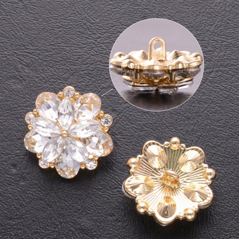 Crystal Flower Metal Alloy Buttons for Sewing DIY Decorative Button for Wool Coat Fur Coat Clothing Accessories