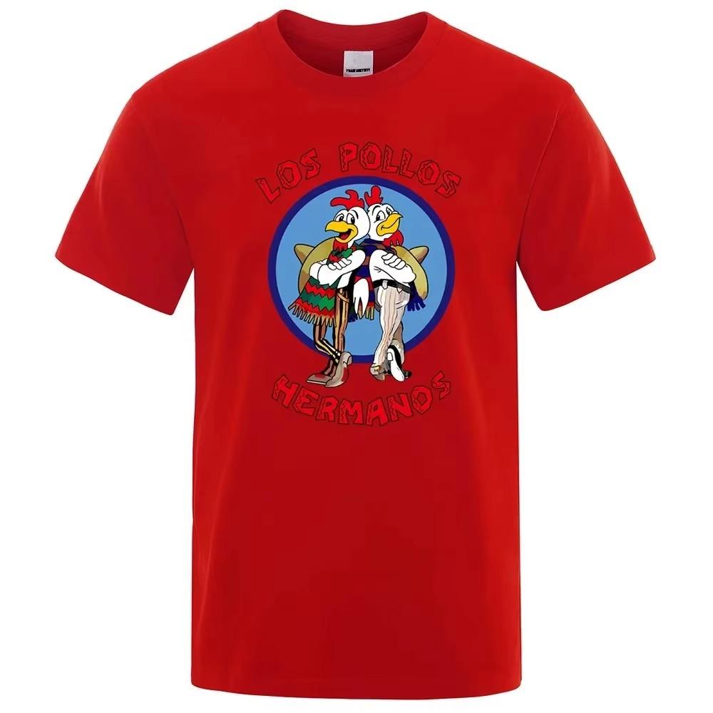 LOS POLLOS Hermanos Funny Printed T-Shirt Men Cotton Casual Short Sleeves Summer Men Breathable Tshirt Chicken Brothers Tees Top