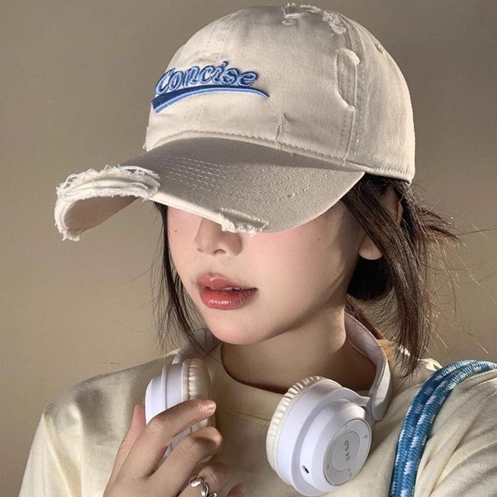 Cotton Holes Peaked Cap Embroidery Snapback Cap Solid Color Letter Baseball Hat  Teenagers