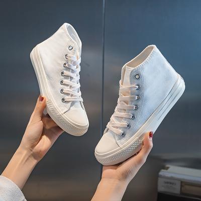 Damskor Höga Canvas Skor Nya Helt Vita Vår Ins Harajuku Stil Mångsidiga Student Trendiga Boardskor