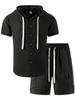 Men's Summer Casual Loose Hooded Short Sleeve Shirt and Workwear Shorts Set
