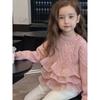 Girl's Knitted Sweater Dress: Soft Pink with Ruffled Hem, Perfect for Fall/Winter