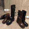 Cowhide version~ retro thick-soled pants boots women's 2025 new niche design boots pleated stacking boots boots boots