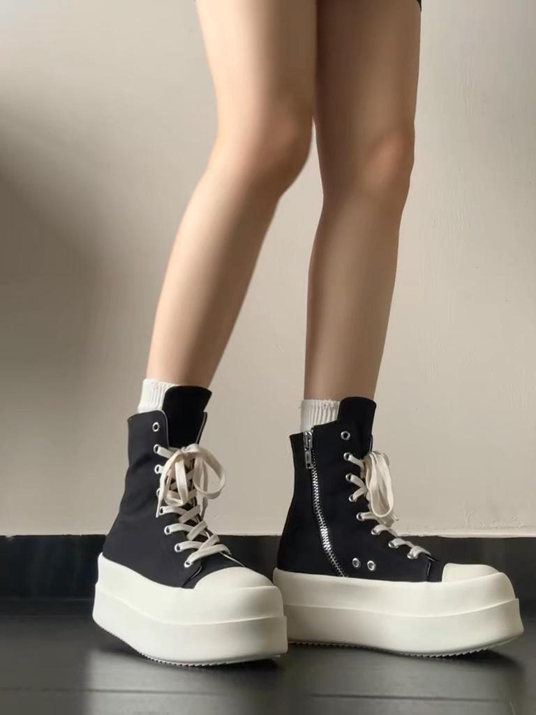 Women's Casual High-Top Canvas Ankle Boots, Milk Cream Sole - Sneakers for Women and Couples