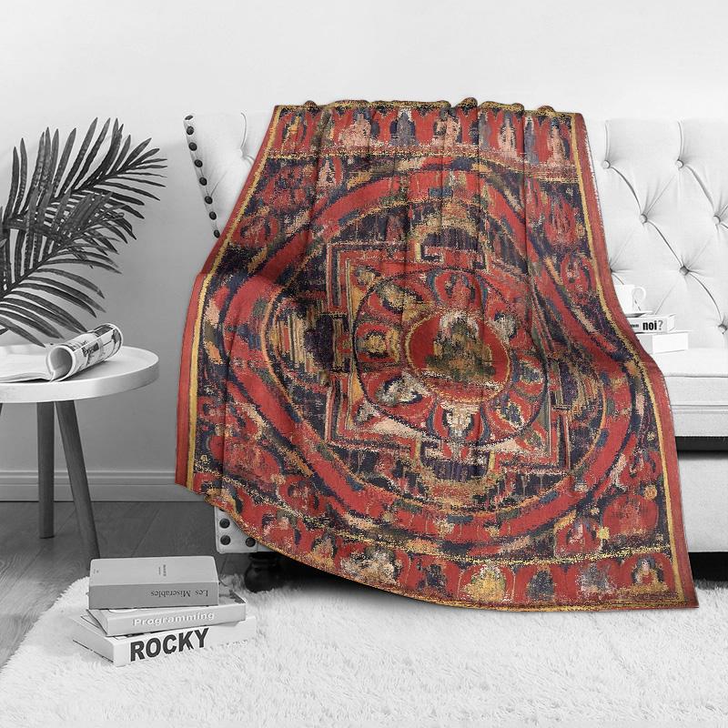 Budhistická Mandala Dekorační Pléd Kobereček Pokrývka na Postel Pohovku Podložka na Meditaci Modlitbu Dekorativní Dárek