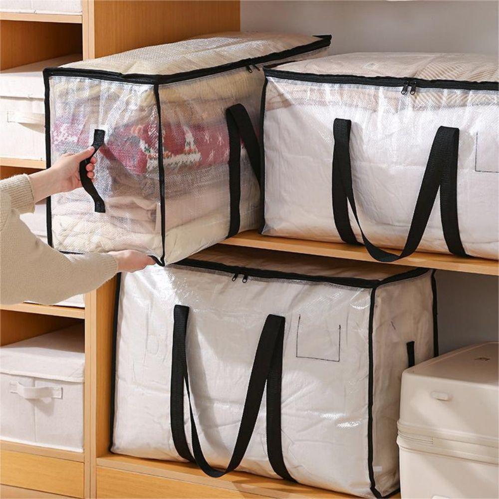 Quilt Organizer Bag Foldable Transparent Large Capacity Woven Closet Sort Waterproof Double Zipper Portable Storage for Clothes