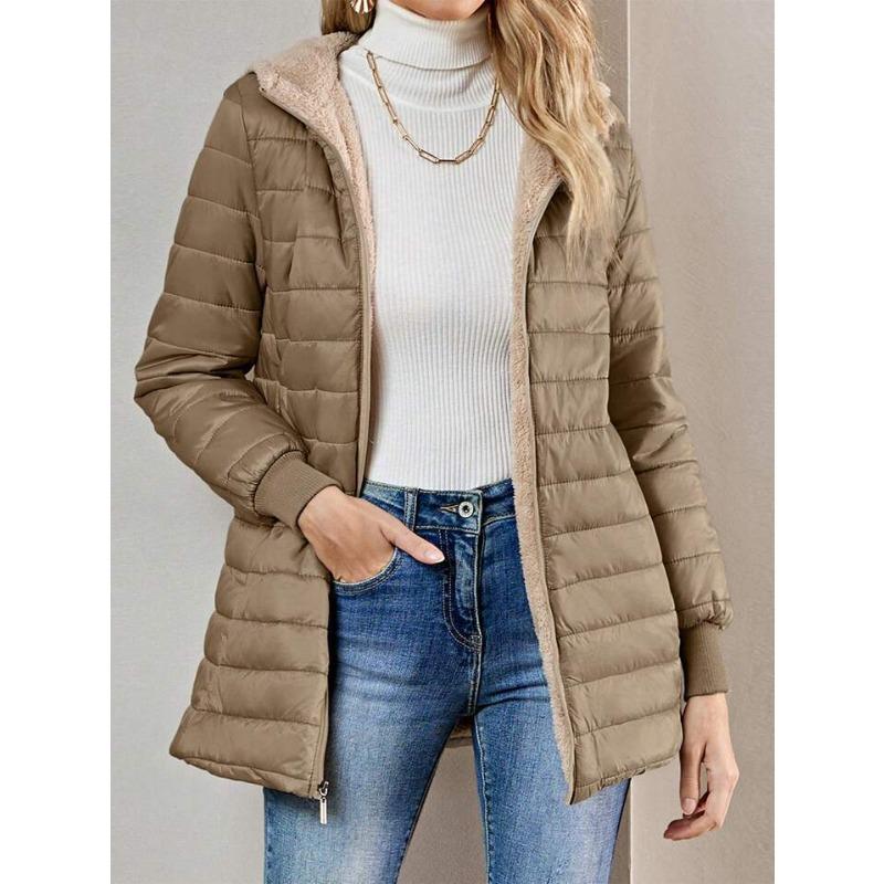 Autumn and Winter New Thickened and Velvet Hooded Medium and Long Slim-fit Warm Lamb Wool Cotton-padded Coat Women's Coat