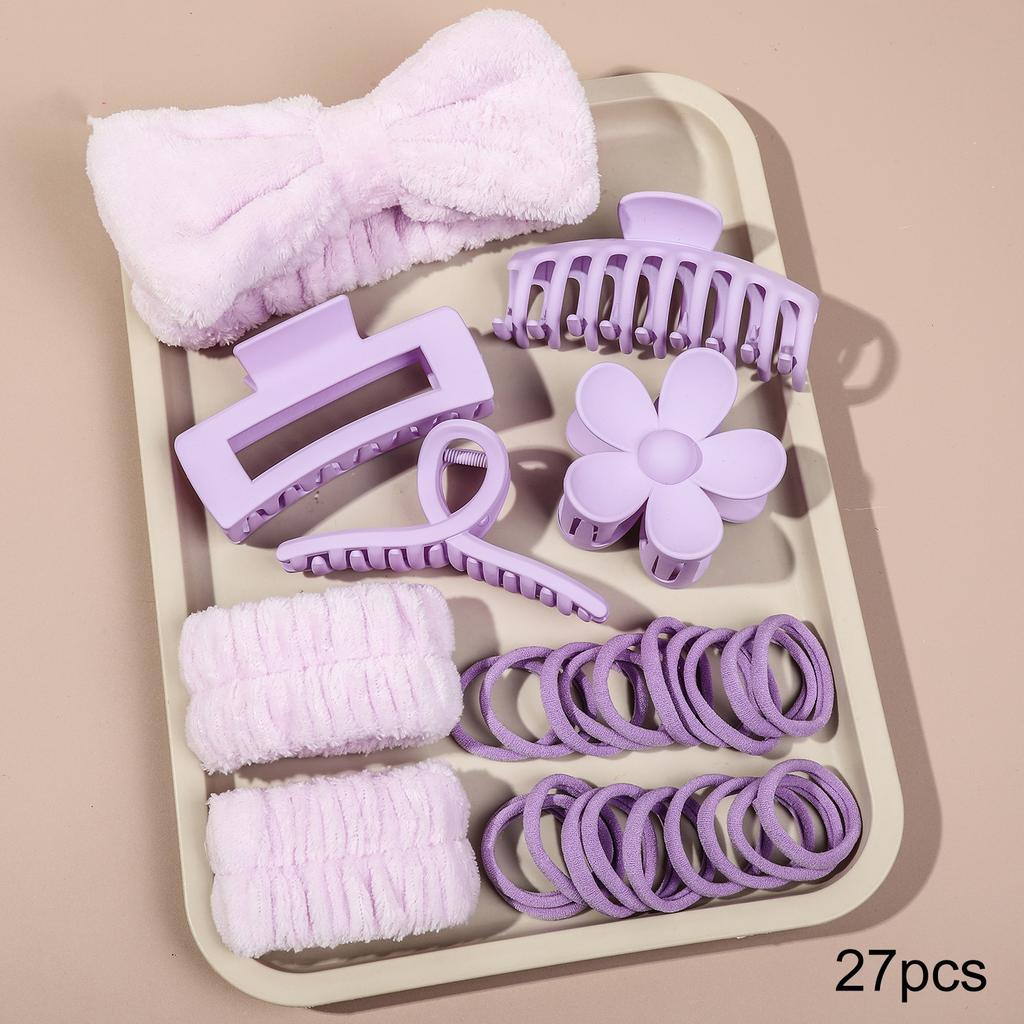 27pcs/set Women's Flowers Hair Claw Clips Hairband Set Headband Velvet Hair Hoop Wristband For Washing Face Skincare Makeup Wear