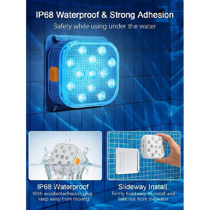 Underwater Lights LED Submersible Pool Lights Rechargeable 200FT Remote Control Swimming Pool Light with Timer Color Changing