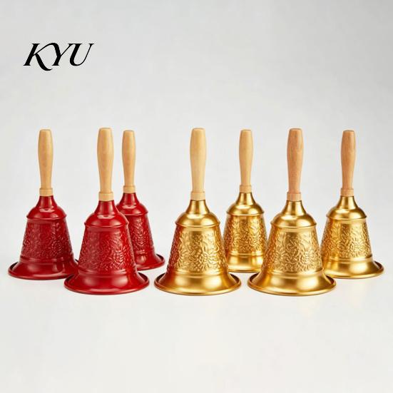 Decorazione Festa di Natale Campanellino Vintage con Manico in Legno, Metallo Chiamata Servizio Decorativo Oro per Ristorante Bar Aula Addestramento Animali, Natale