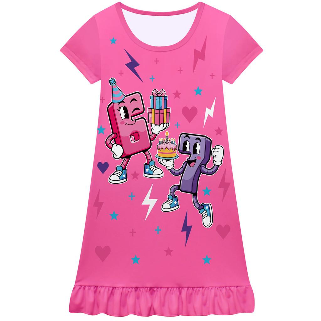 82874 Kids Girls Steal a Brainrot 67 Print Short Sleeves Dress