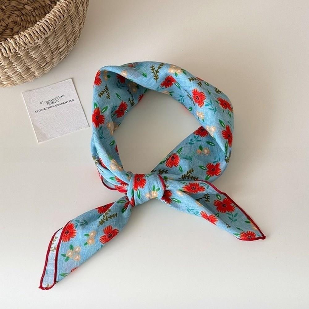 3pcs/set Colorful Printed Headscarf Thin Fabric Flower Square Headband Floral Neck Scarf  Girls