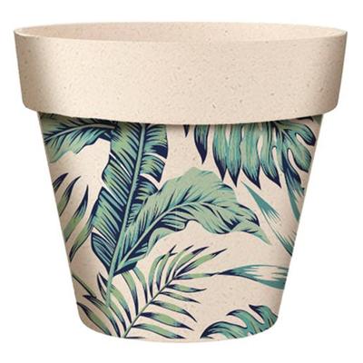 [A2066] - Beige Green 'Tropical' Bamboo Planter - 14x12 Cm
