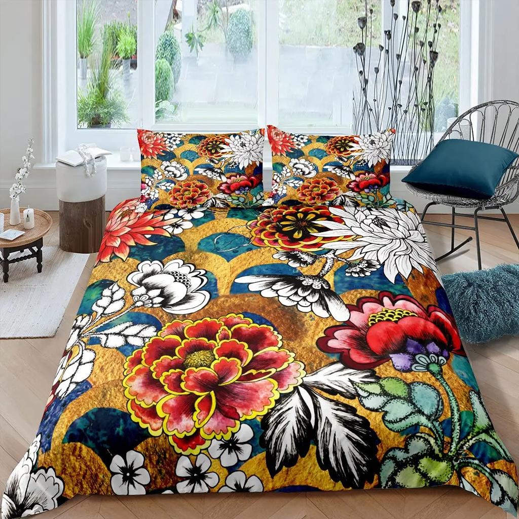 Pink Peony Duvet Cover Set Tulips Flowers Comforter Cover For Girls Women TwinFlorals Blossoms Botanical Plants Bedding Sets