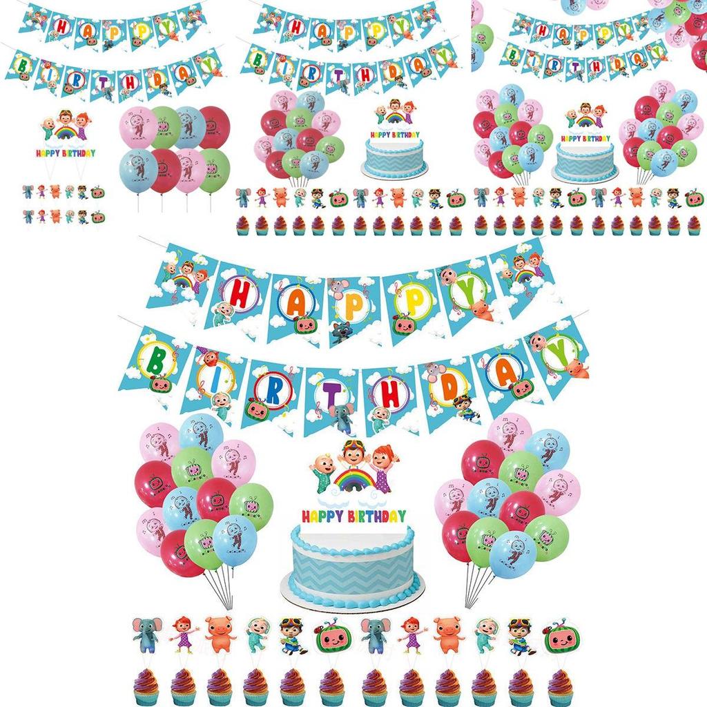 Kids Cocomelon Theme Birthday Party Decor Supplies Banner Caketopper Balloon