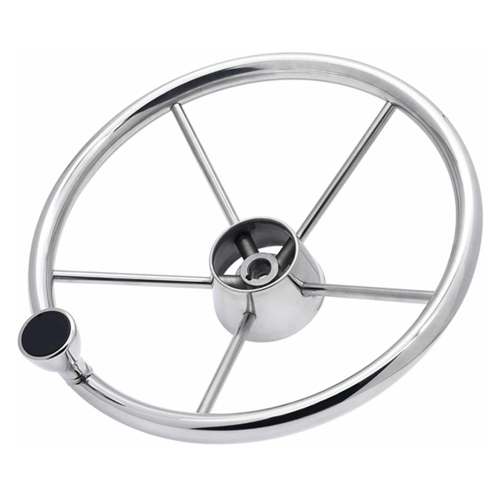 5-Spoke Stainless Steel Boat Steering Wheel with Black Polyurethane Foam Non-Slip Anti-Sweat Marine Accessories