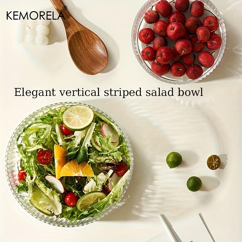 1PCS Striped Glass Salad & Fruit Bowl - Scratch-Resistant Round Serving Dish for Afternoon Tea Dessert Display Iced Fruit Plate