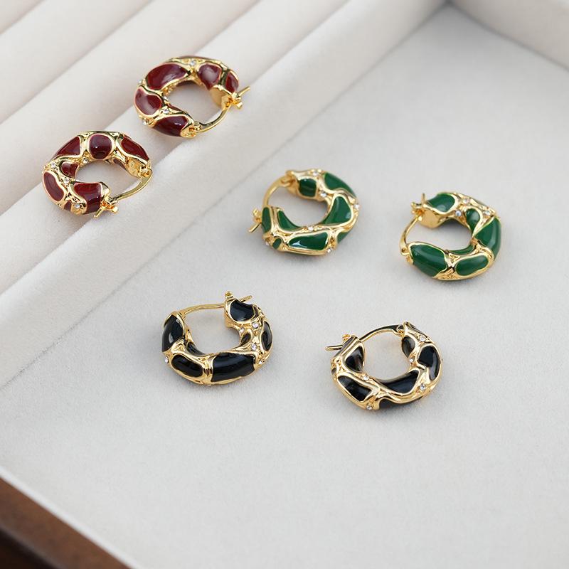 French Enamel Hoop Earrings - Women's Luxury Retro Circle Drip Oil Fashion Jewelry