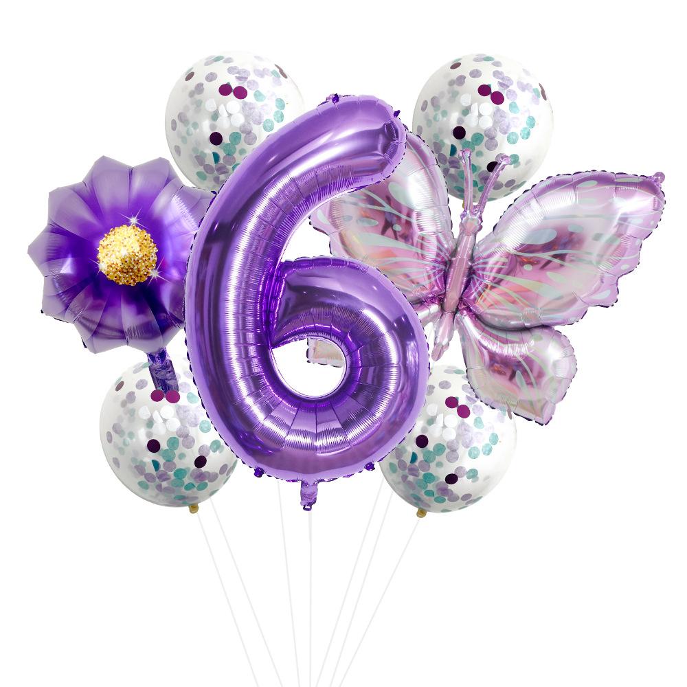 Butterfly 32 Inch Digital Flower Aluminum Film Balloon Set Baby Birthday Balloon Party Decoration Scene