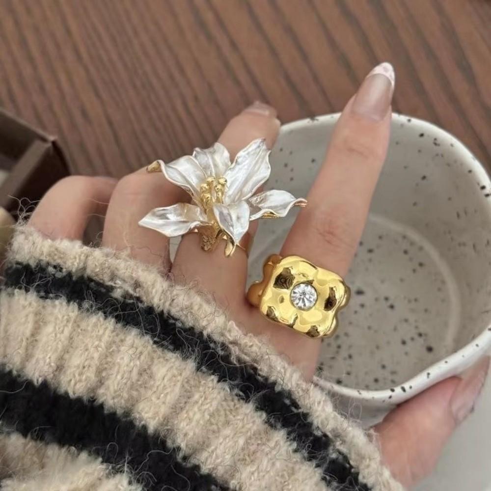 Tulip Flower Flower Ring Glaze French Irregular Ring Retro Enamel Finger Ring Gift