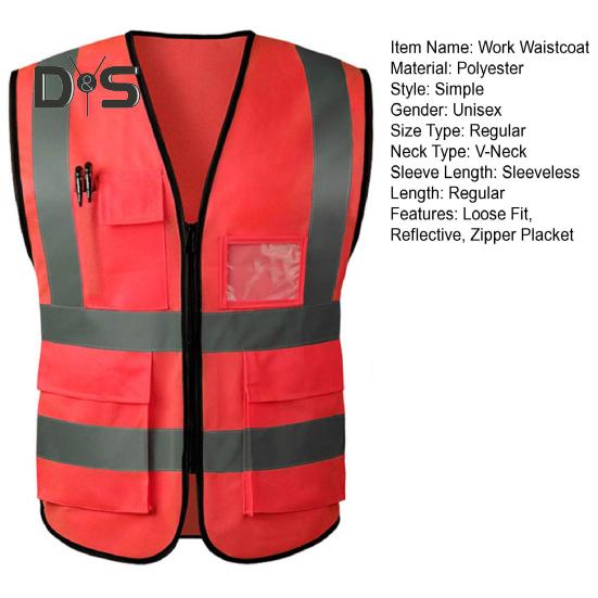 Kamizelka robocza męska damska odblaskowa kamizelka dekolt w serek bez rękawów zamek błyskawiczny plisa oddychająca nocna kamizelka bezpieczeństwa