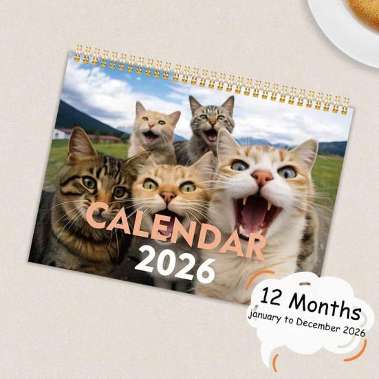 2026 Wall Calendar Funny Cats Wall Hanging Calendar Jan.2026 - Dec.2026 12-Month Planner for Home Office