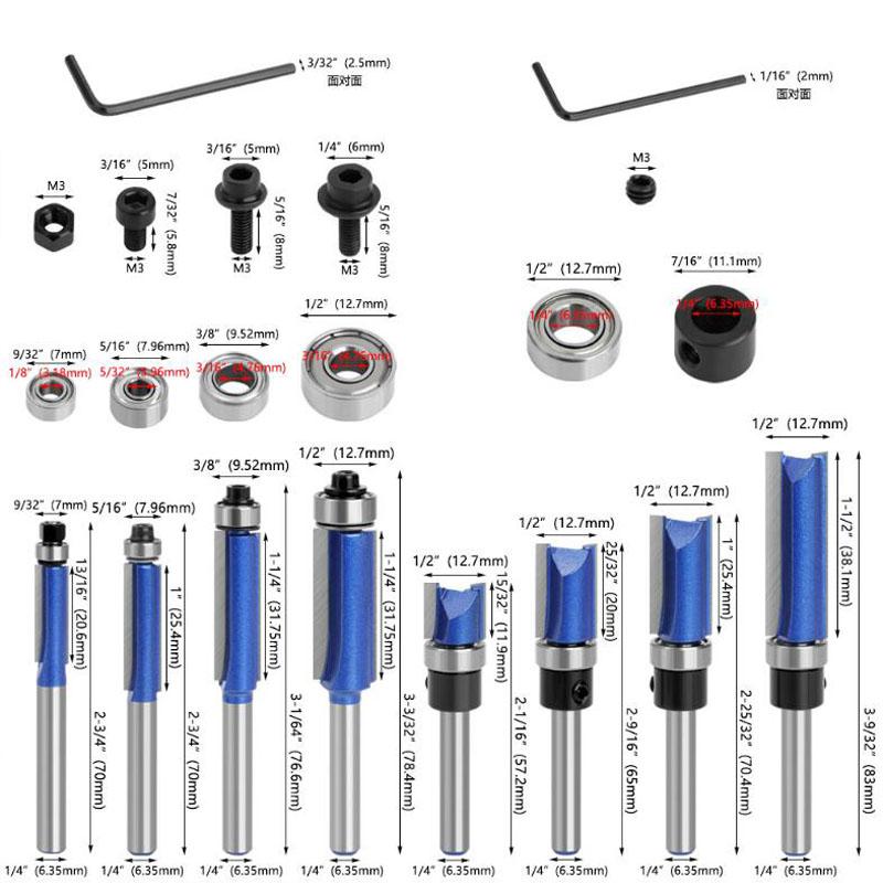

14 шт. 1/4 хвостовик фрезы с набором подшипников шаблон фрезы Emplate фреза для деревообработки концевая фреза Pack of 1 синий