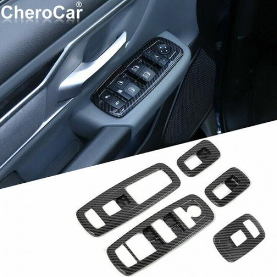 5pcs Black Carbon Fiber Window Lift Switch Cover Trim for Dodge Ram 1500 2018-21