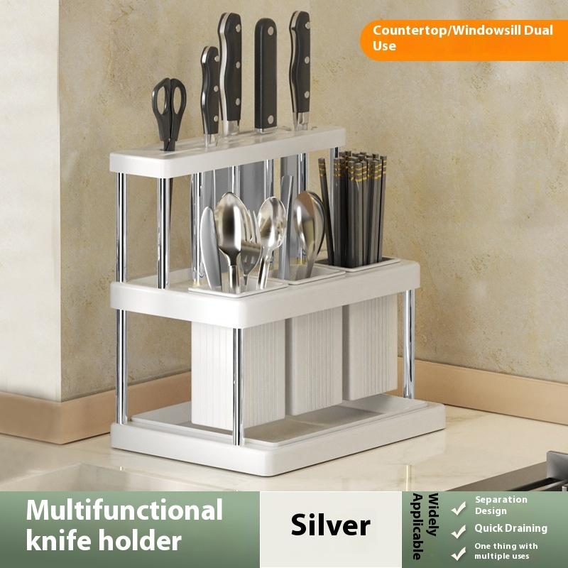 Kitchen Knife Holder Storage Rack, Chopsticks Tube Knife Holder Integrated Storage Box Restaurant Kitchen Knife Holder