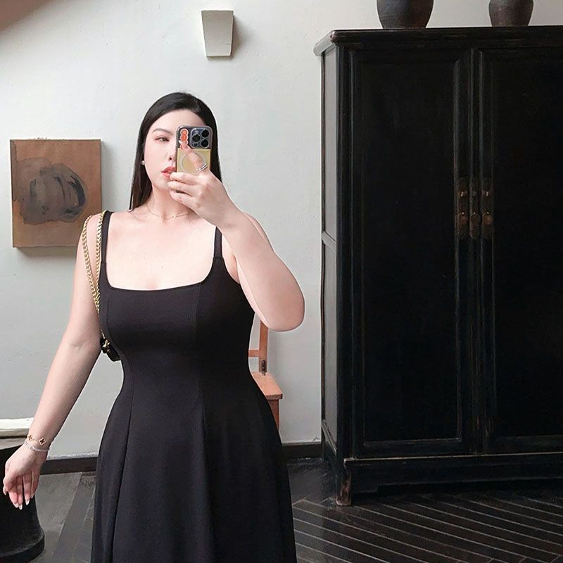 

Элегантное Ретро Однотонное Приталенное Модное Сексуальное Черное Платье Black XL