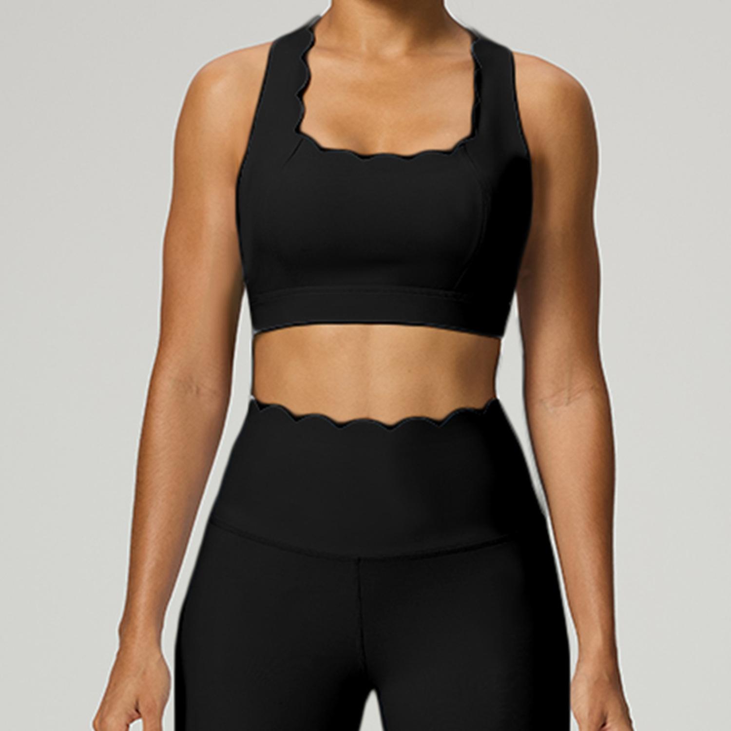 Amazon Wave Lace Yoga Suit Women s Sports Fitness Underwear Sexy Cross Back Yoga Bra XS