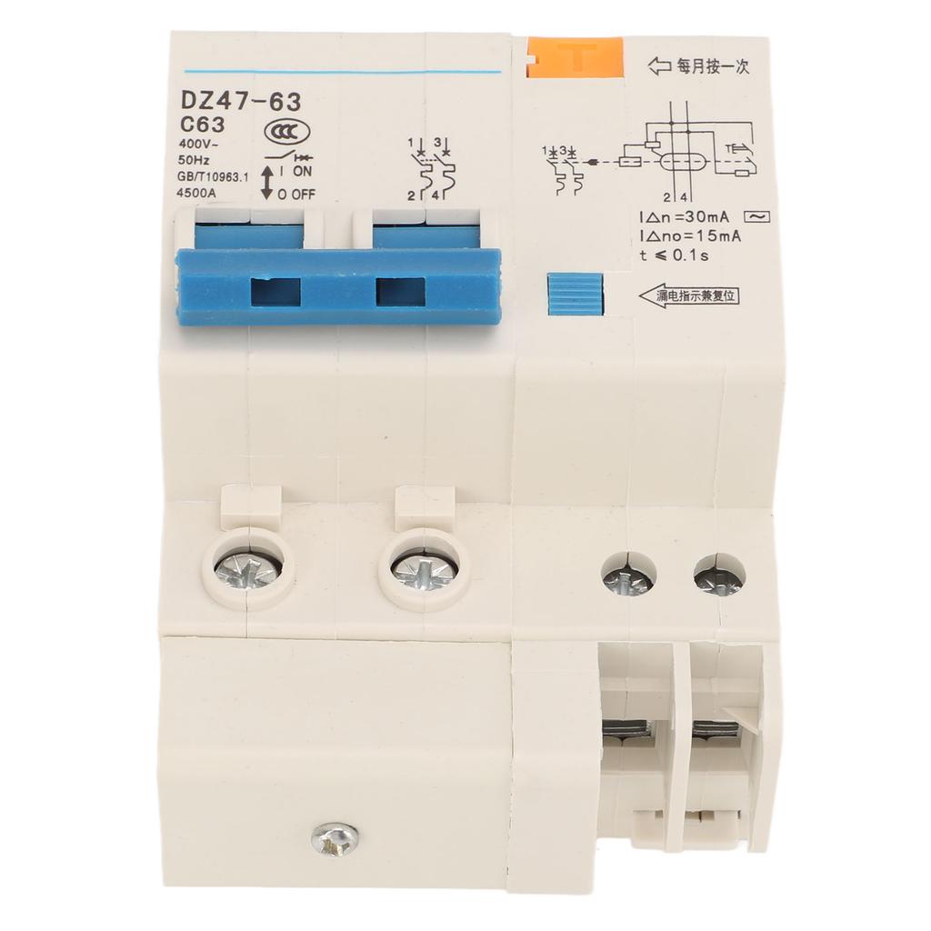 63A Circuit Breaker 2P Leakage Protection Air Switch DIN Rail Mounting Miniature Circuit Breaker 400V