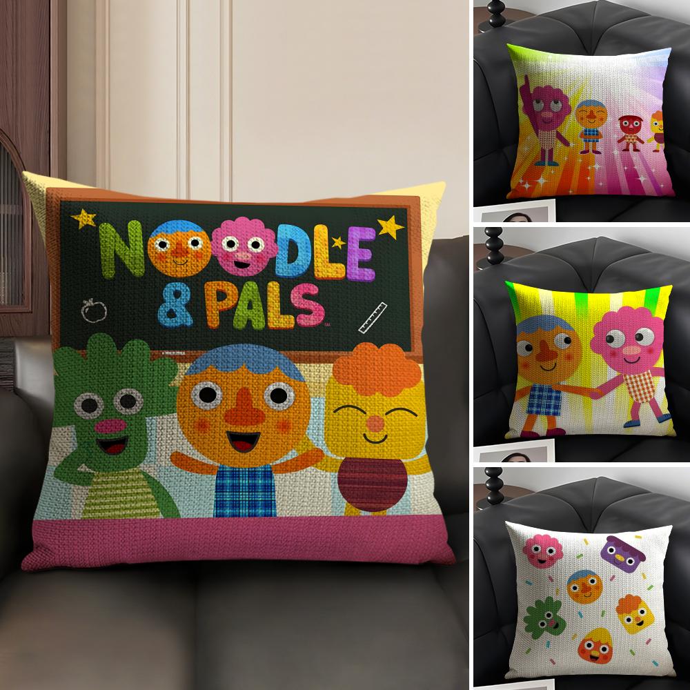 NNoodle PalsS Cartoon Cushion Cover Natural Linen Organic Fabric DoubleSided Printing Sofa Home Decor Gift Pillow Case