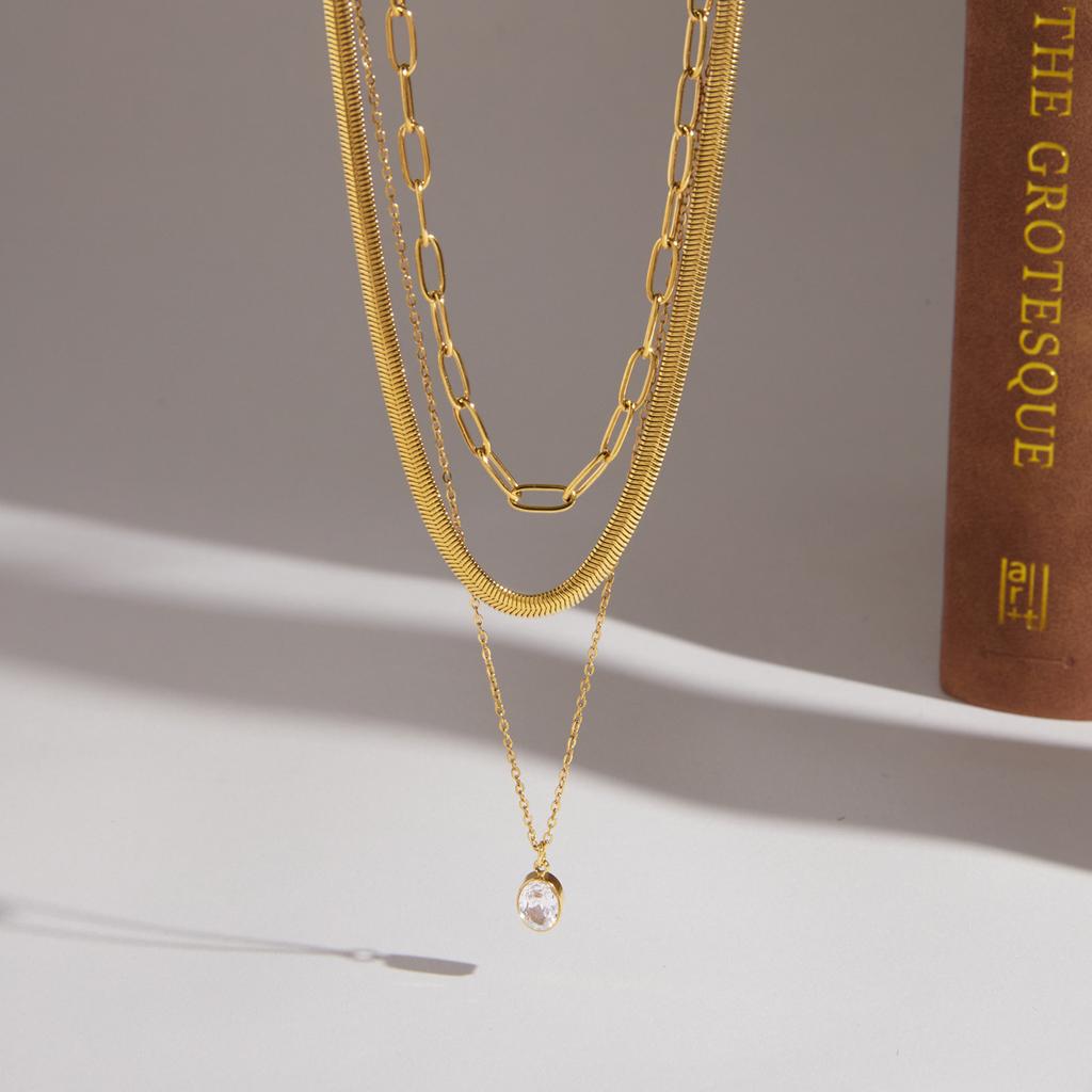 3Pcs Multi-layer Stainless Steel Waterproof Necklace for Women New Chic 18k Gold PVD Plated Zircon Waterproof Jewelry Girls