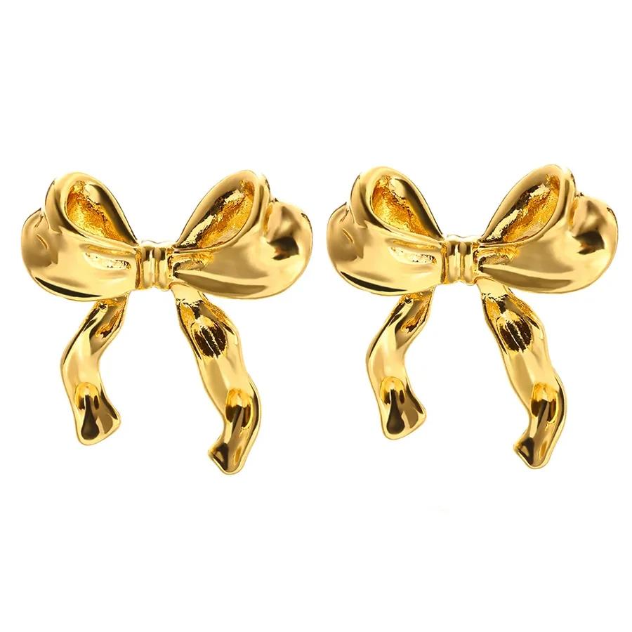 Vintage Bowknot Stainless Steel Earrings For Women Elegant Jewelry Gold Plated Stainless Steel Stud Earring Christmas Jewelry
