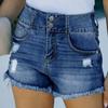 Damen-Jeansshorts in Farbe, Stretch, schmale Passform, Used-Look