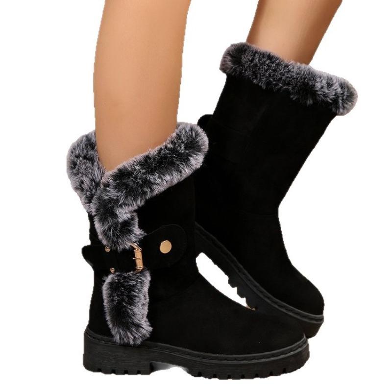 Fleece Shoes, Mid-calf Boots, Wedge Heel Cotton Shoes, Women's Boots, Fleece Cotton Snow Boots