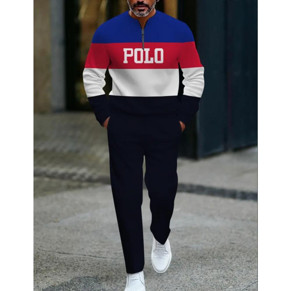 Herren Mode Stil Gedruckt Zweiteiliges Set 3D Digital Halber Reißverschluss Lässig Trendig Sportbekleidung Herbst und Winter Set