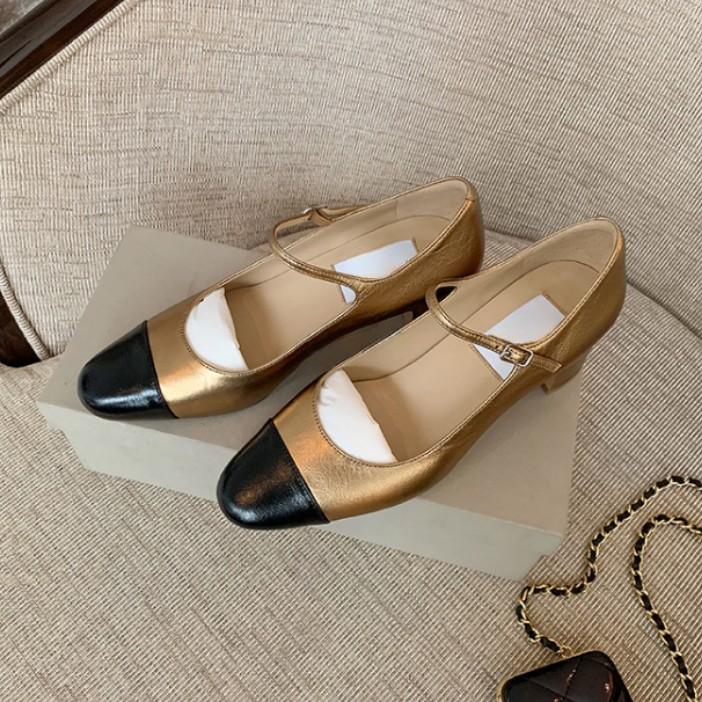 Grape mother Xiaoxiangfeng French high heels color matching patent leather soft sole medium heel thick heel shoes Mary Jane shoes women