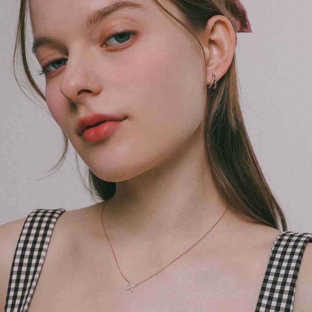 J.Lauren Rose Gold Cross Pendant Cubic Silver Necklace N01200