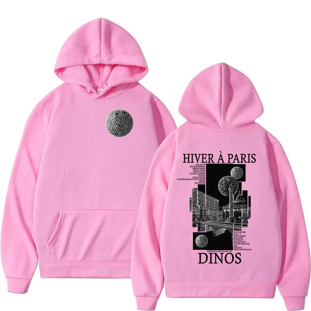 Rapper DINOS HIVER A PARIS Tour 2025 Graphic Hoodie Men's Fashion Hip Hop Oversized Sweatshirt Fleece Pullover Hooded Streetwear