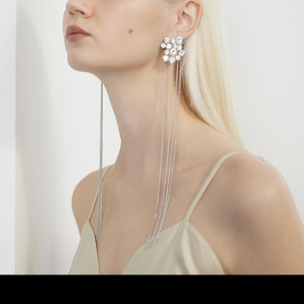 Ohrringe für Damen aus 925er Silbernadel mit künstlichen Strasssteinen und langen Quasten für Hochzeitsfeiern Modeschmuck (5 Stück kostenloser Versand)