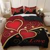 3pcs (1 Duvet Cover, 2 Pillowcases, Coreless), Black and Red Valentine's Day Heart, Love Design Printed Pattern Bedding Set
