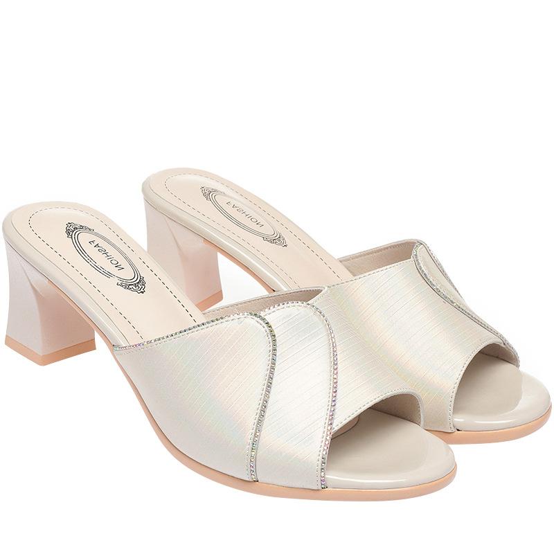 Mote Sko For Kvinner Tøfler 2024 Sommer Dame Pumps Casual Høye Hæler Ensfarget Damesko Rund Tå Slides Utesko