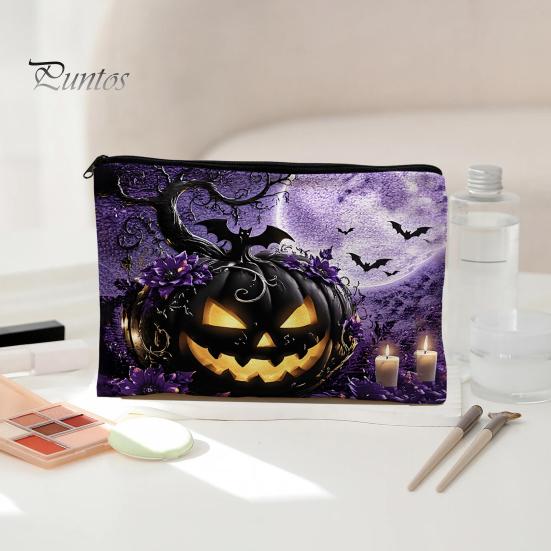 Washable Storage Pouch Bag, with Halloween Pattern Print, Smooth Zipper Durable Canvas Dust-proof Container Organizer, Portable Stationery Case,