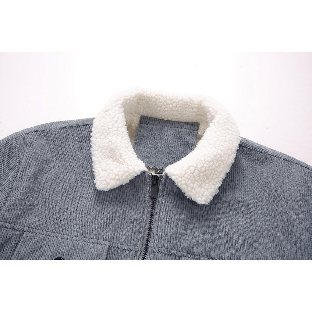 Men's Casual Multi-pocket Corduroy Fleece-lined Jacket With Zipper And Lapel Warm Top