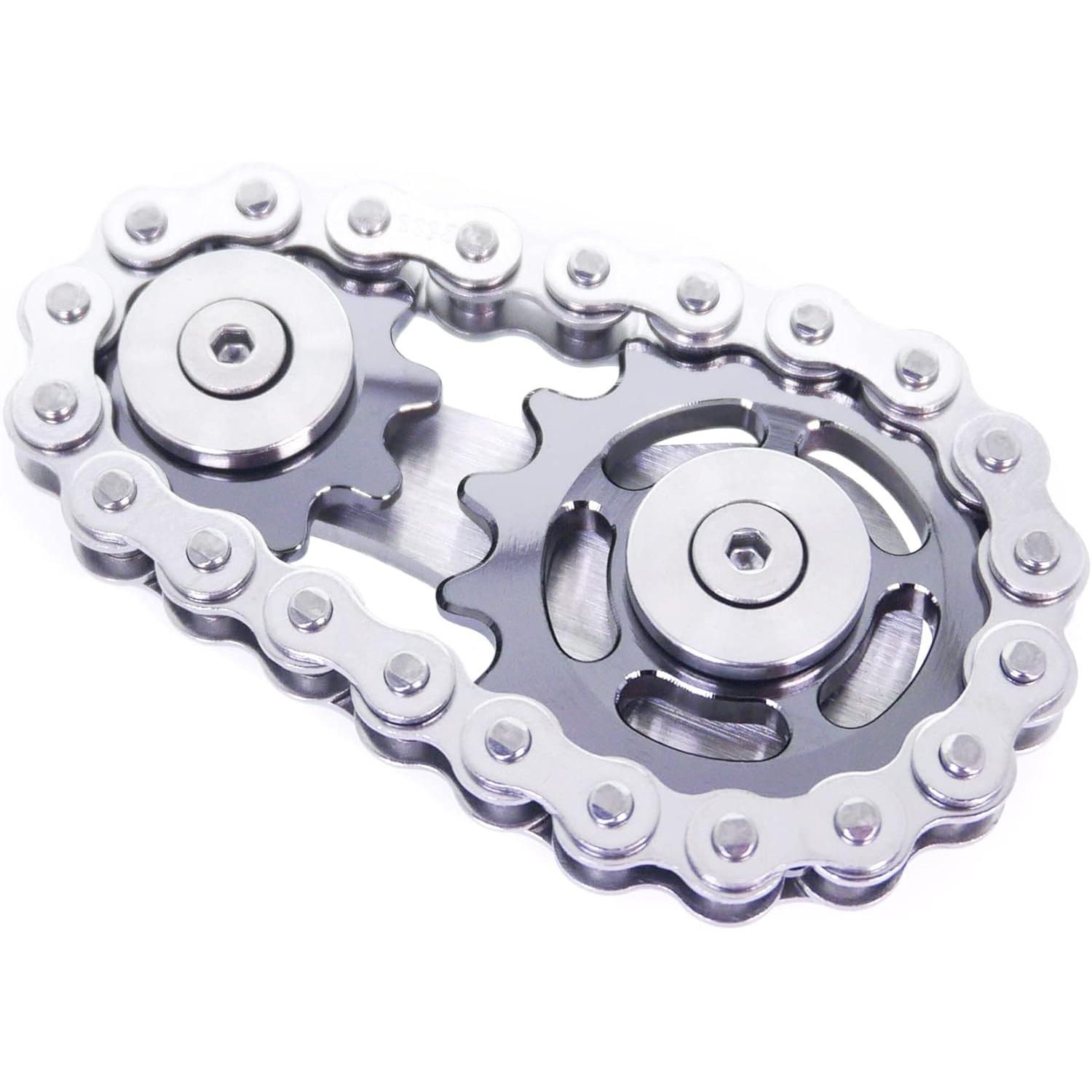 

Fidget Spinner, Linkage Bike Chain Spinner Design 2 Gears Figity Spin Finger Games, металева нержавіюча сталь, міцна механіка з гладкими підшипниками 6*6*3.6cm сірий колір
