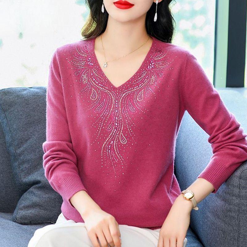 Autumn/winter Women's Knitwear Plus-size Sweaters Loose Pullover Knited Sweater V Neck Jumper
