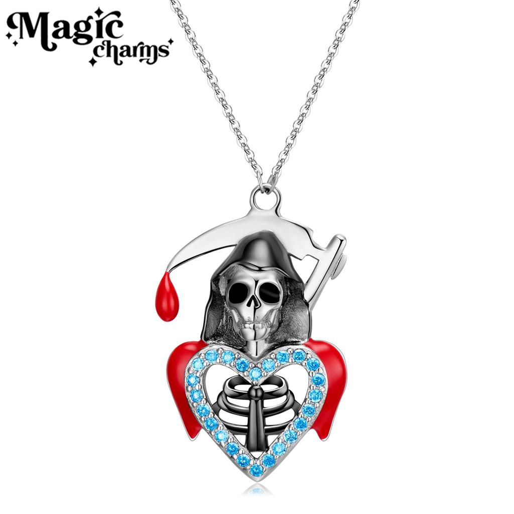 S925 Sterling Silver Death Pendant Skull Necklace Nightclub Dark Punk Neutral Trend Boys And Girls Necklace